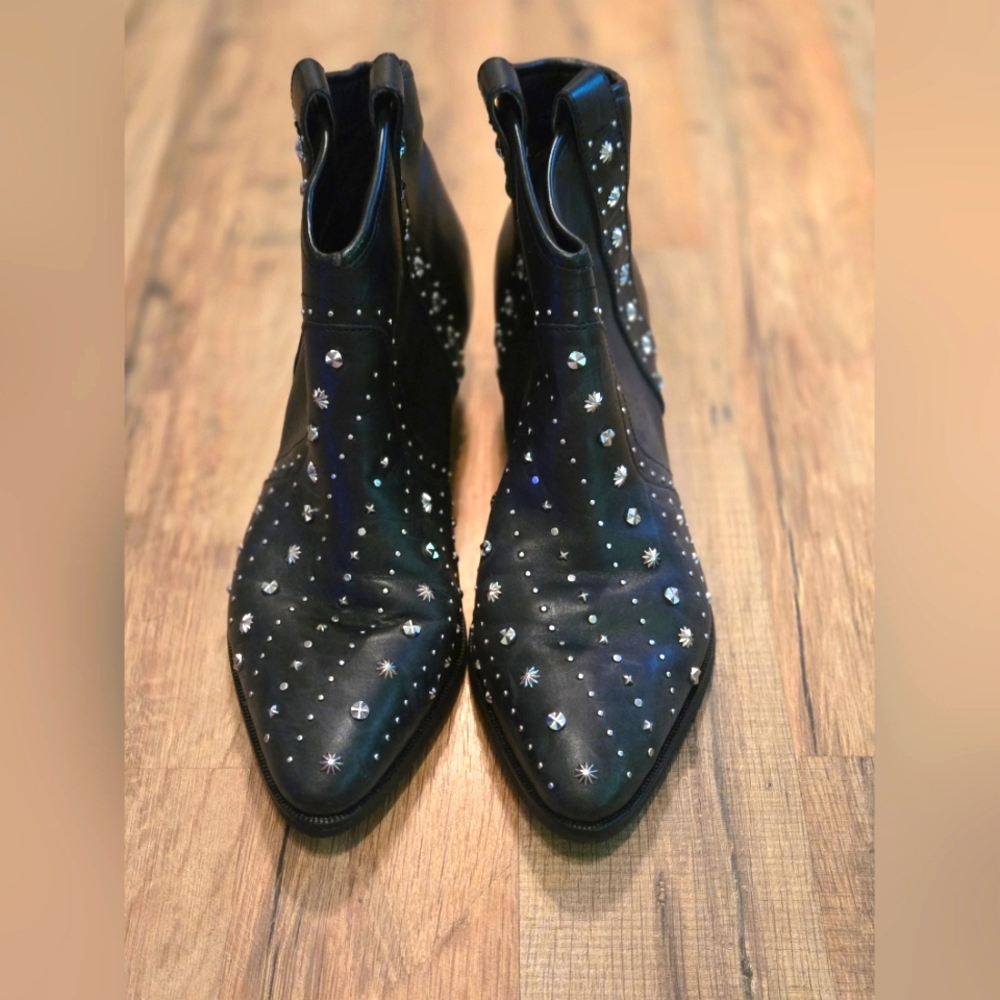 SAM EDELMAN Womens Sz 8.5 M Brian Pointed-Toe Studded Leather Mid-Heel Booties